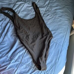 One piece black bathing suit